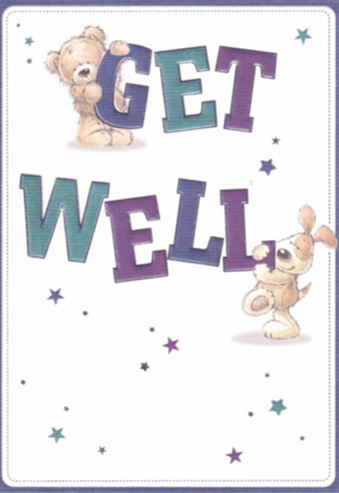 This enchanting get well card is a celebration of encouragement, portrayed through the warm camaraderie of a bear and a puppy set against West Hampstead's welcoming vibe. Playful trails of starbursts meander through the background, their blues and violets catching the light as if reflecting a brisk morning on Fortune Green. The two characters stand out with exceptional attention to texture-the bear's fur is rendered with soft, almost touchable brushstrokes, while the puppy's floppy ears seem to invite a gentle pat. Anchoring the design, large, confident letters declare 'Get Well' in cheerful shades of purple and teal, offering a sturdy reassurance. The entire composition feels as if it's been illuminated by the soft daylight streaming through a shop window near Mill Lane. As a local florist, I sense in this artwork the same tactile care that goes into arranging a soothing bouquet-petals laid gently, greenery perfectly placed for comfort. Picture sending this card alongside a fresh gathering of blooms delivered in West Hampstead-a combined gesture of sunshine and heartfelt support, ready to brighten recuperation and bridge any distance between loved ones.